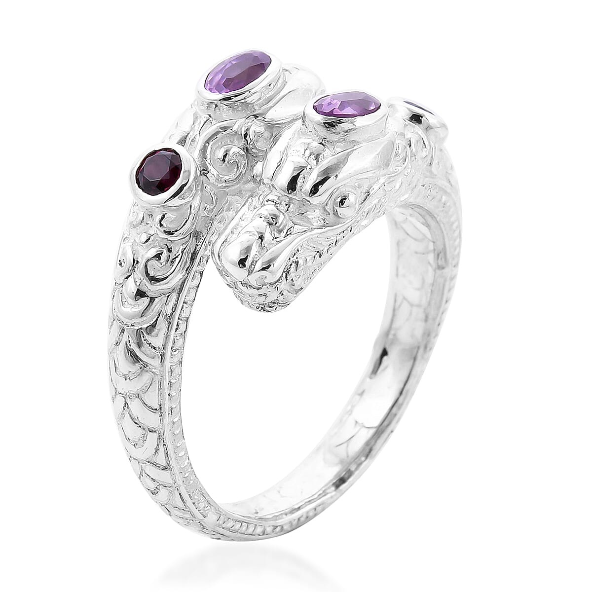 Royal Bali Collection - Pink Sapphire (Ovl 5x3mm) Dragon Head Ring in Sterling Silver 1.03 Ct, Silver wt 8.00 Gms