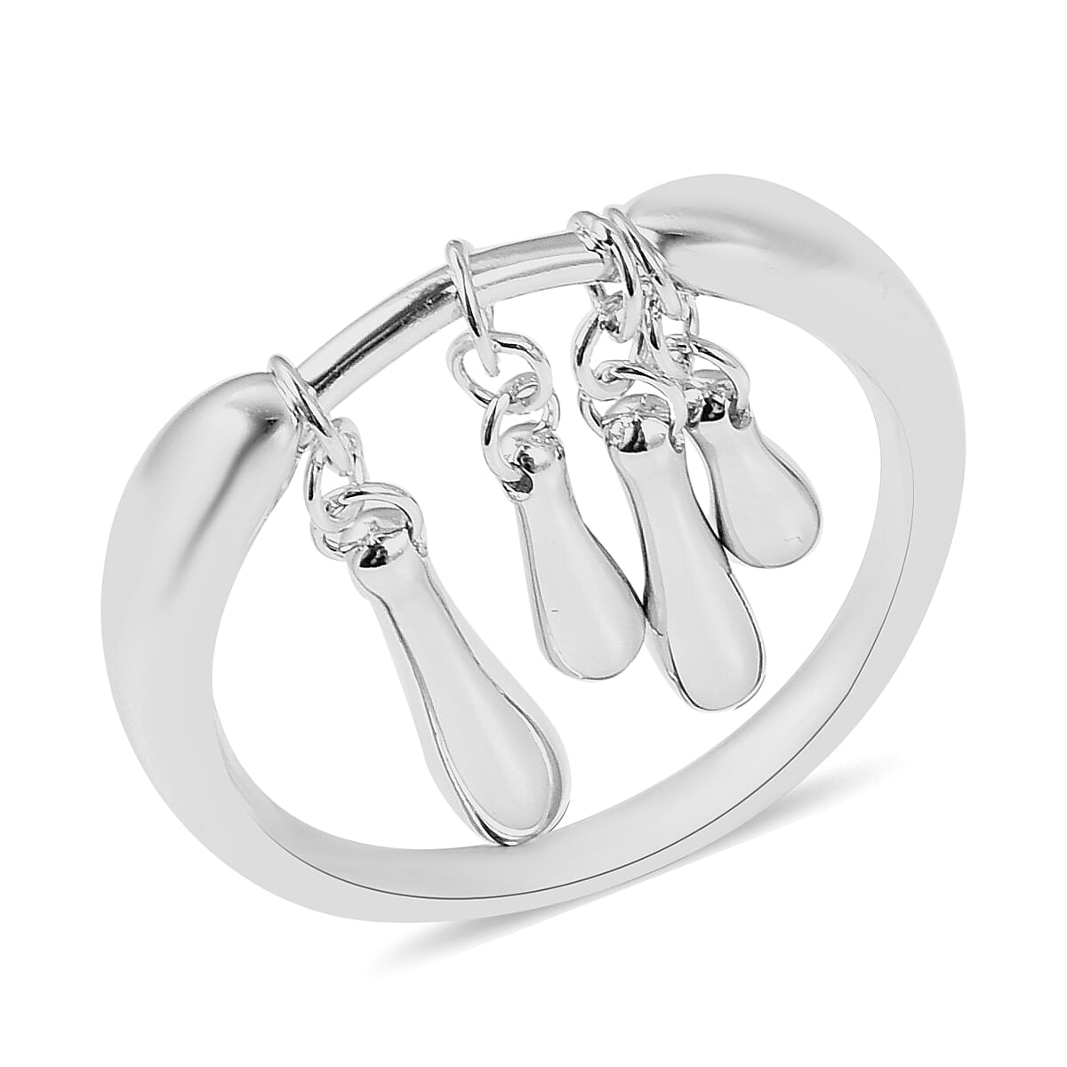 LucyQ Dangling Drip Ring in Rhodium Overlay Sterling Silver