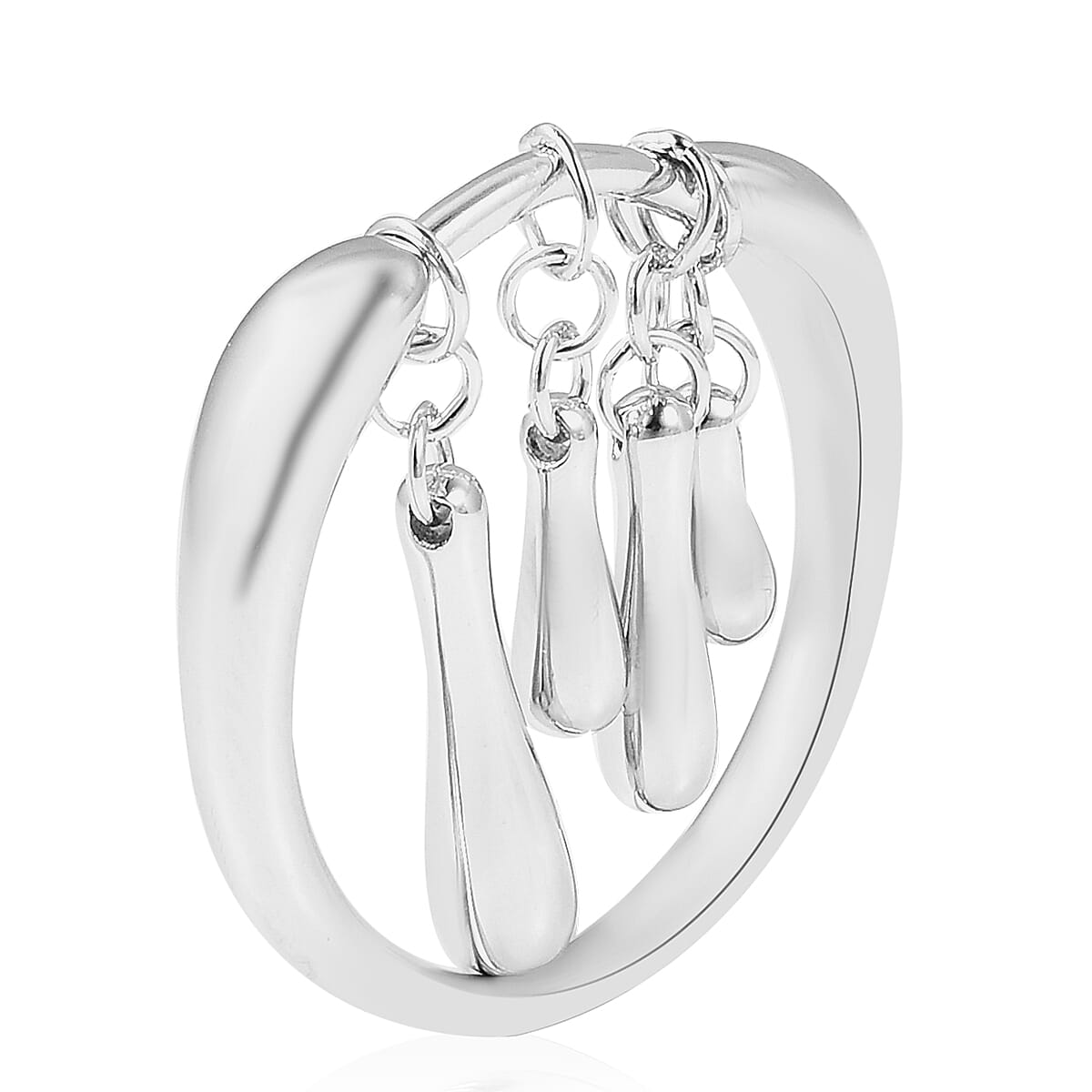 LucyQ Dangling Drip Ring in Rhodium Overlay Sterling Silver