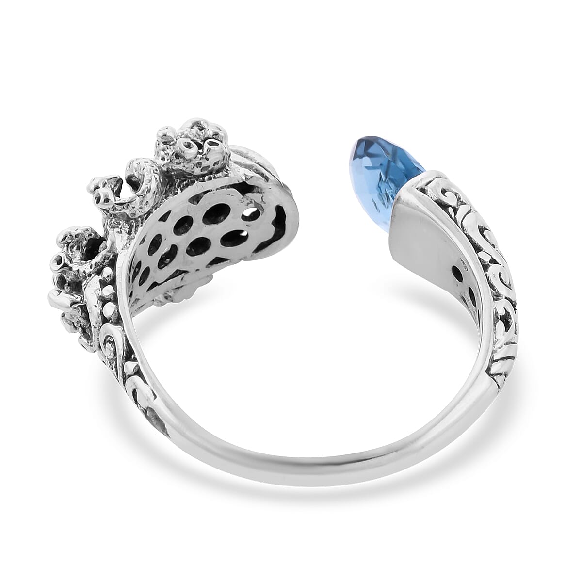 Royal Bali Collection - London Blue Topaz Octopus Ring in Sterling Silver 1.30 Ct, Silver wt 5.00 Gms