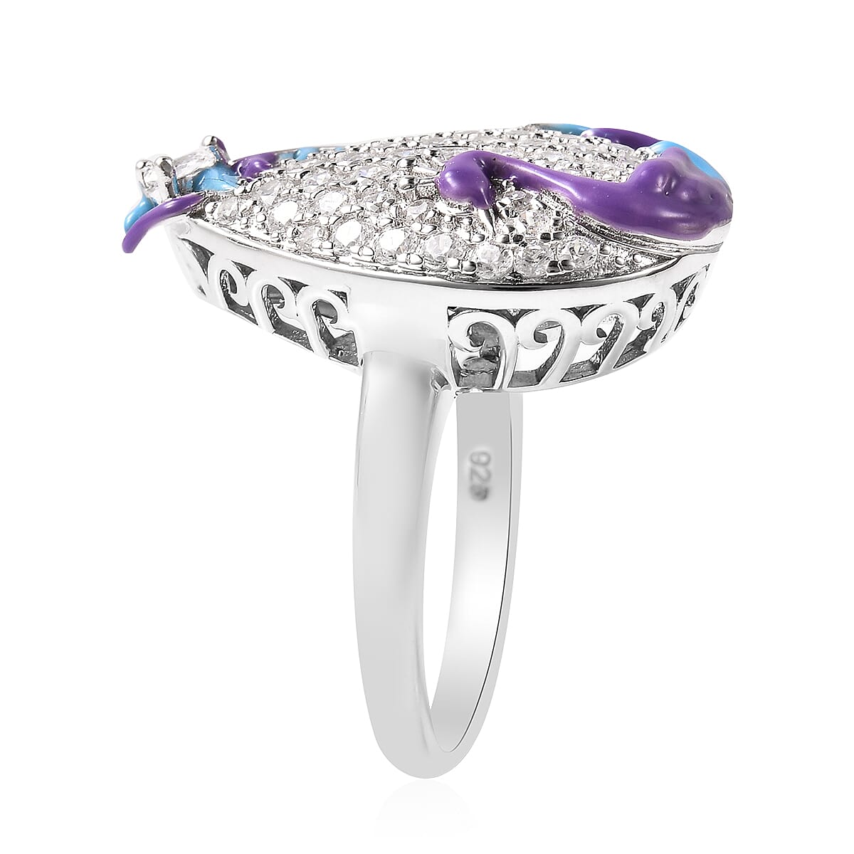 Lustro Stella Rhodium Overlay Sterling Silver Enamelled Ring Made with Finest CZ