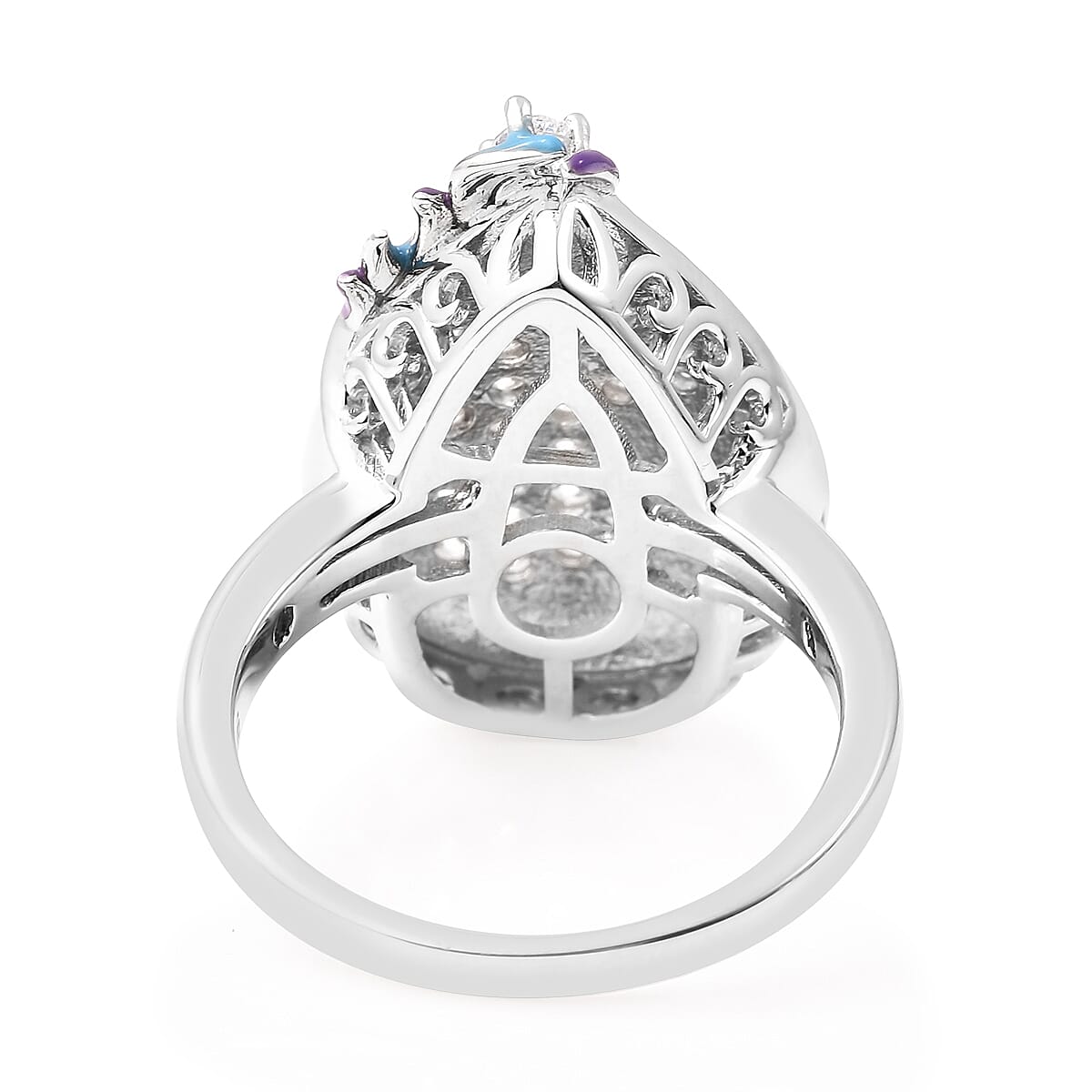 Lustro Stella Rhodium Overlay Sterling Silver Enamelled Ring Made with Finest CZ