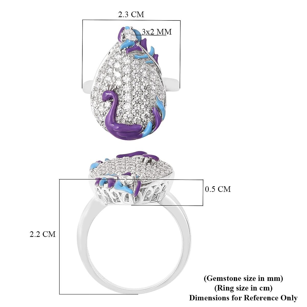 Lustro Stella Rhodium Overlay Sterling Silver Enamelled Ring Made with Finest CZ