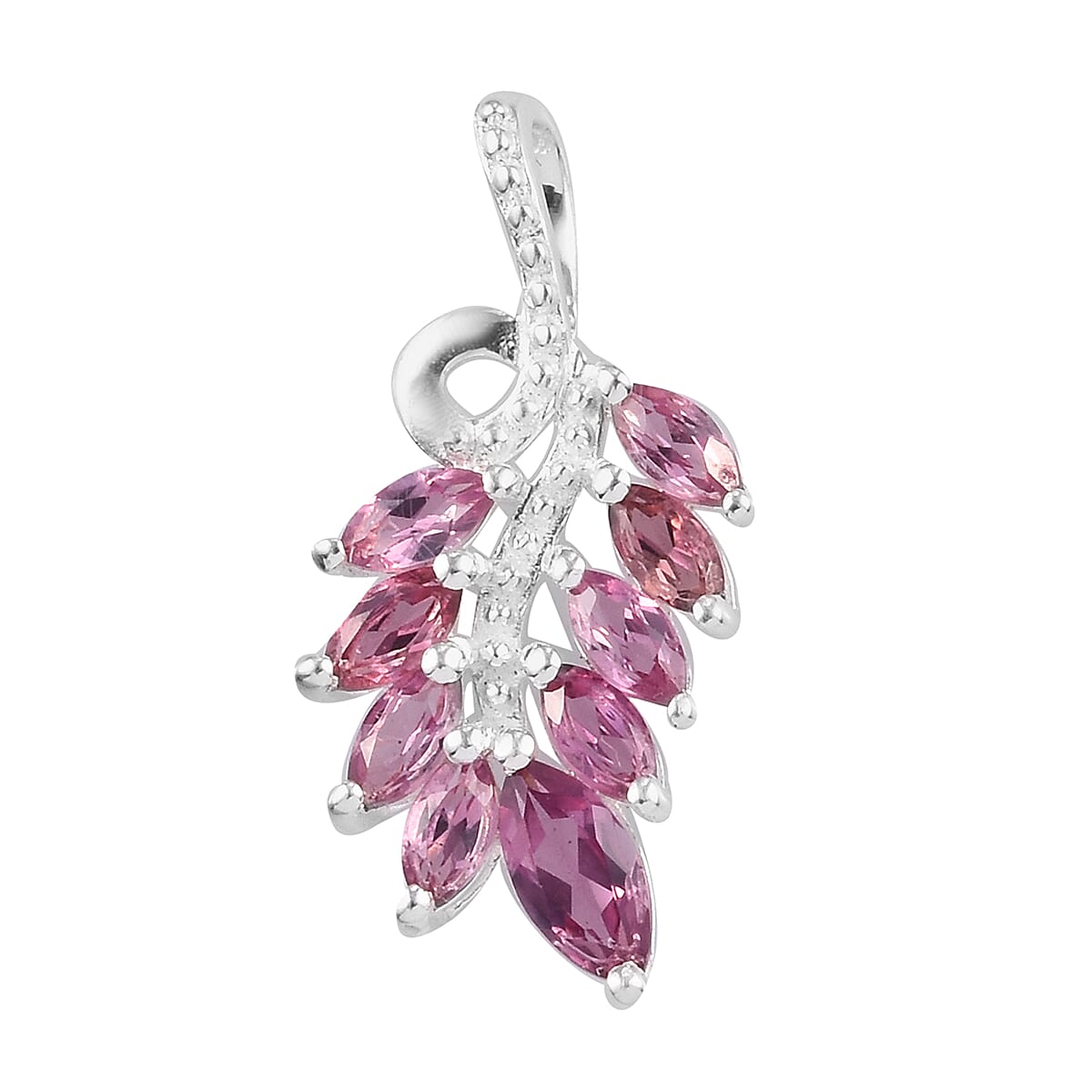 Lotus Garnet Cluster Leaf Pendant in Sterling Silver 1.00 Ct.