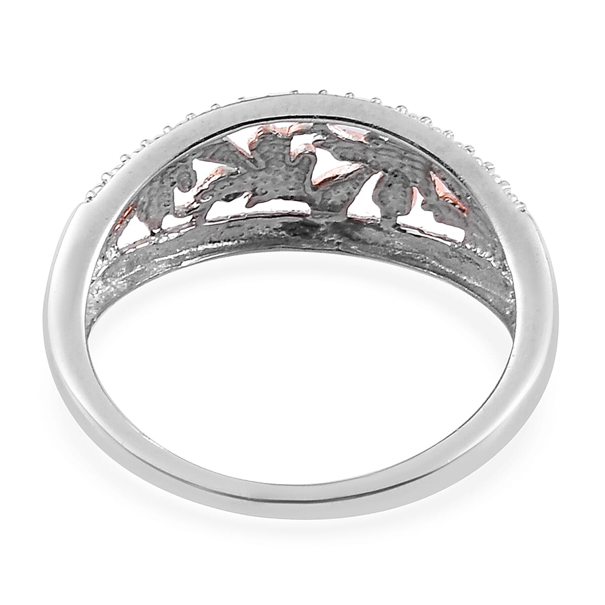 Diamond and Leaf Ring in Platinum and Rose Gold Overlay Sterling Silver