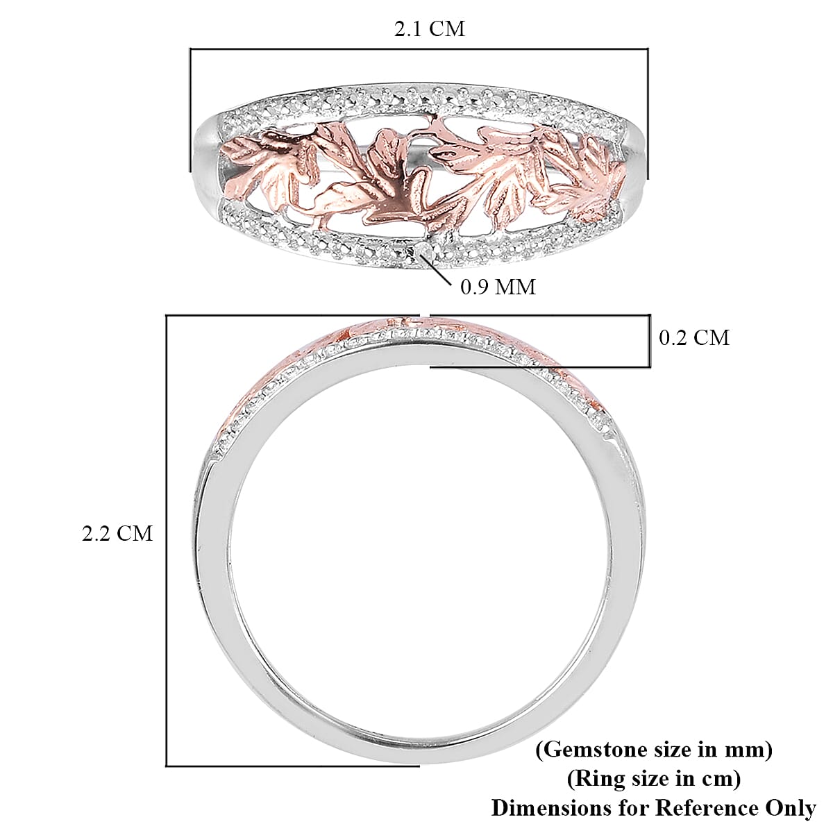 Diamond and Leaf Ring in Platinum and Rose Gold Overlay Sterling Silver