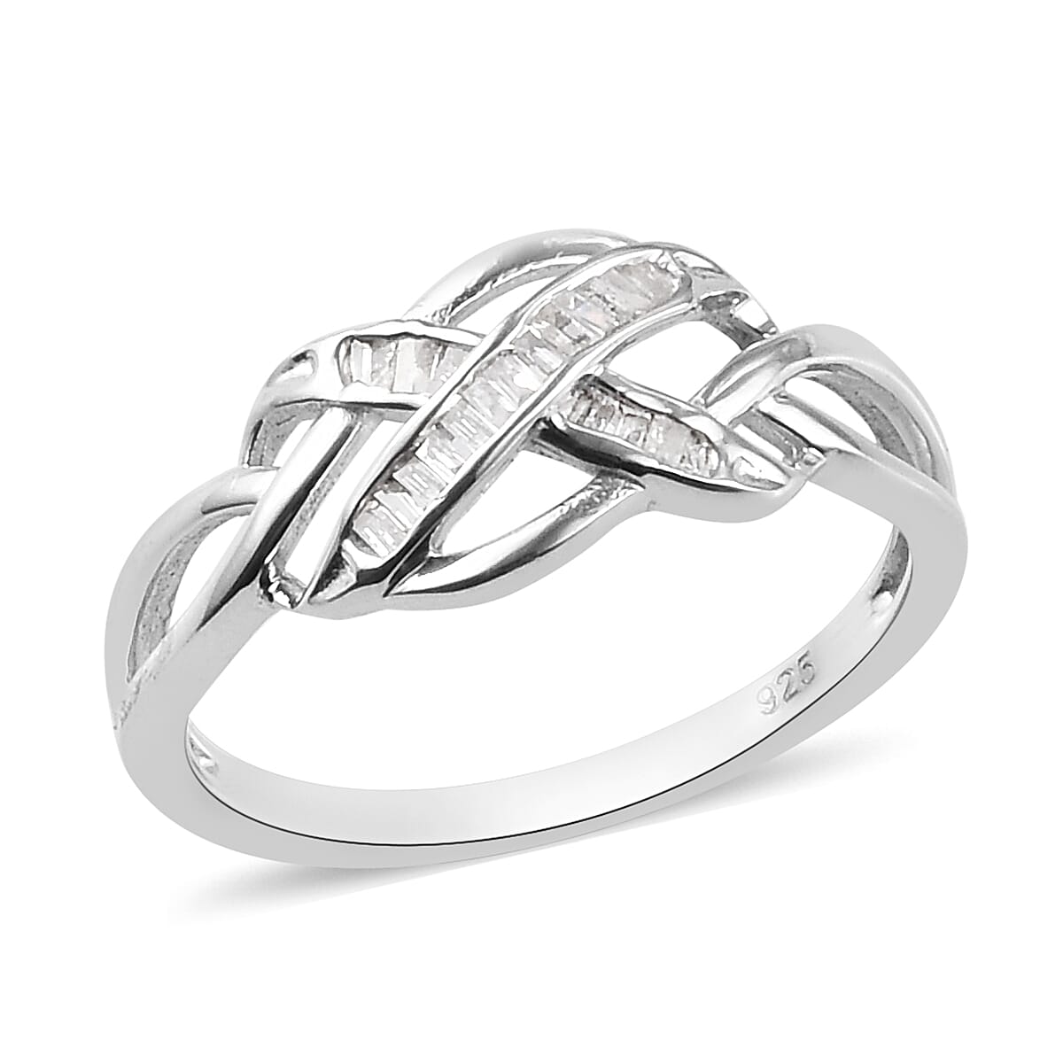 One Time Deal-Natural White Diamond Celtic Knot Ring in Platinum Overlay Sterling Silver
