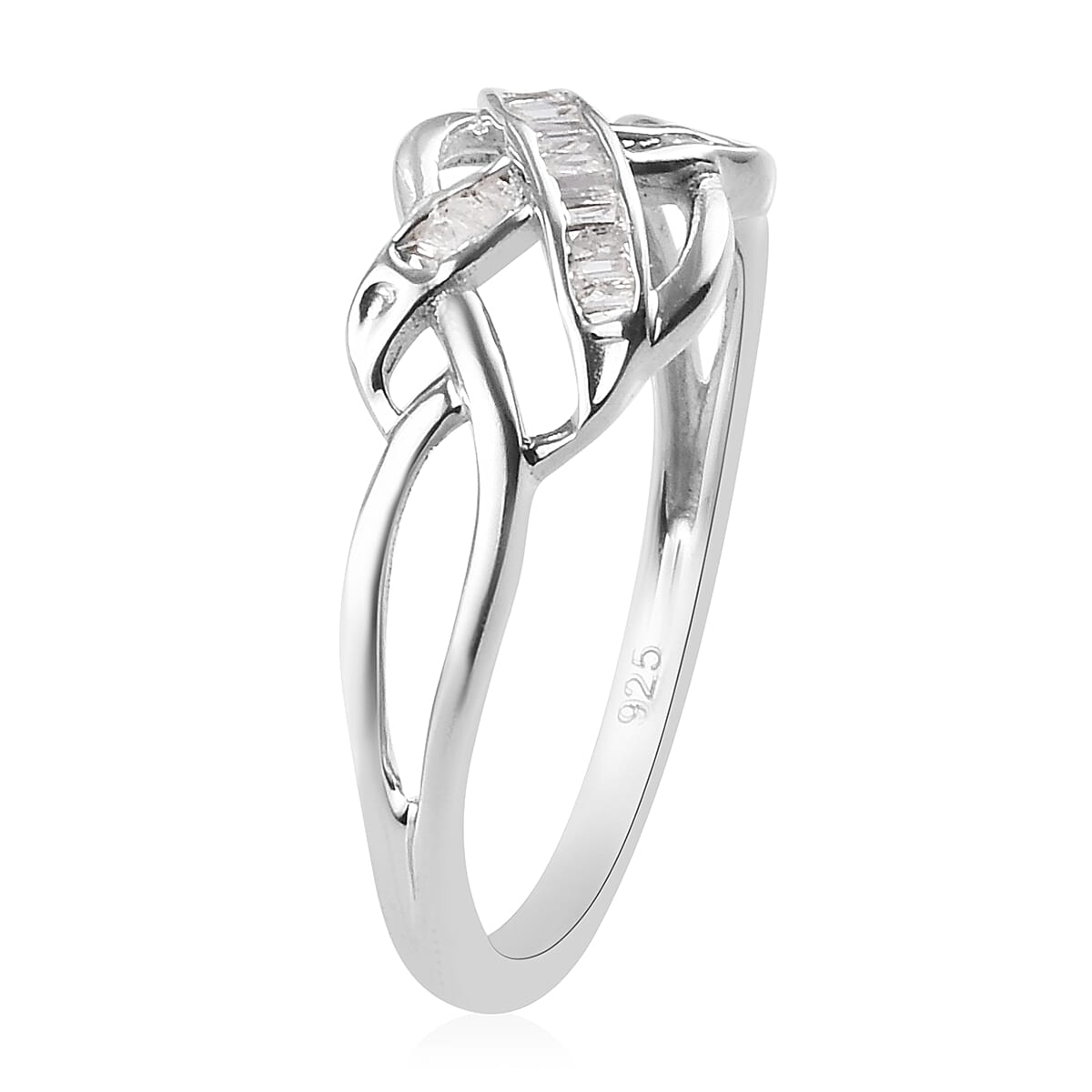 One Time Deal-Natural White Diamond Celtic Knot Ring in Platinum Overlay Sterling Silver