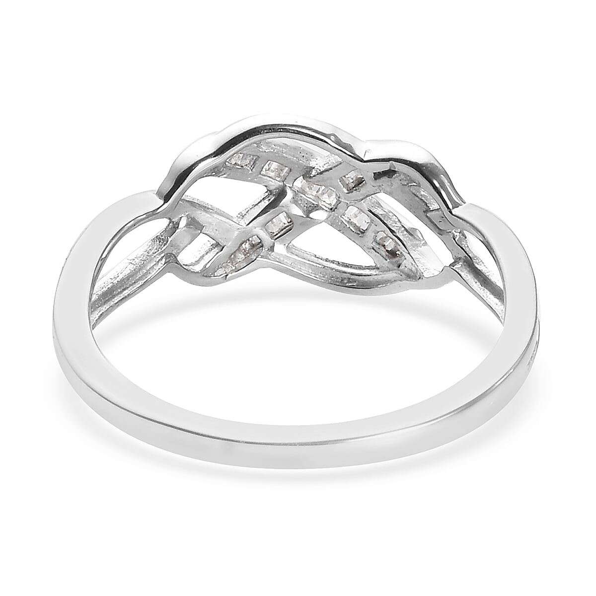 One Time Deal-Natural White Diamond Celtic Knot Ring in Platinum Overlay Sterling Silver