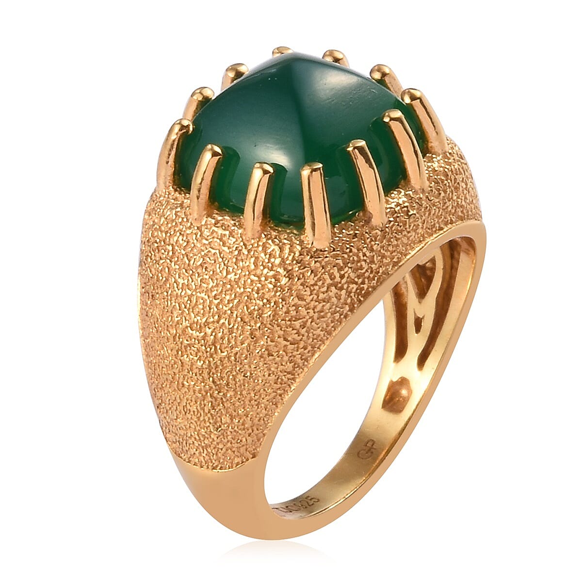 GP Verde Onyx and Blue Sapphire Ring in 14K Gold Overlay Sterling Silver 6.00 Ct.