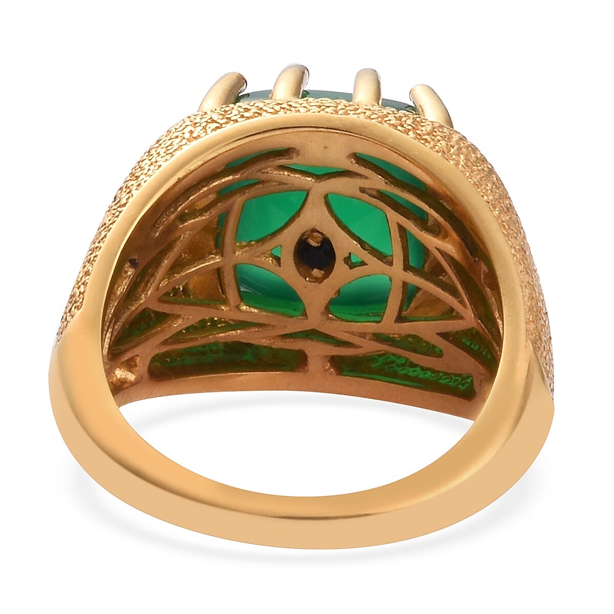 GP Verde Onyx and Blue Sapphire Ring in 14K Gold Overlay Sterling Silver 6.00 Ct.