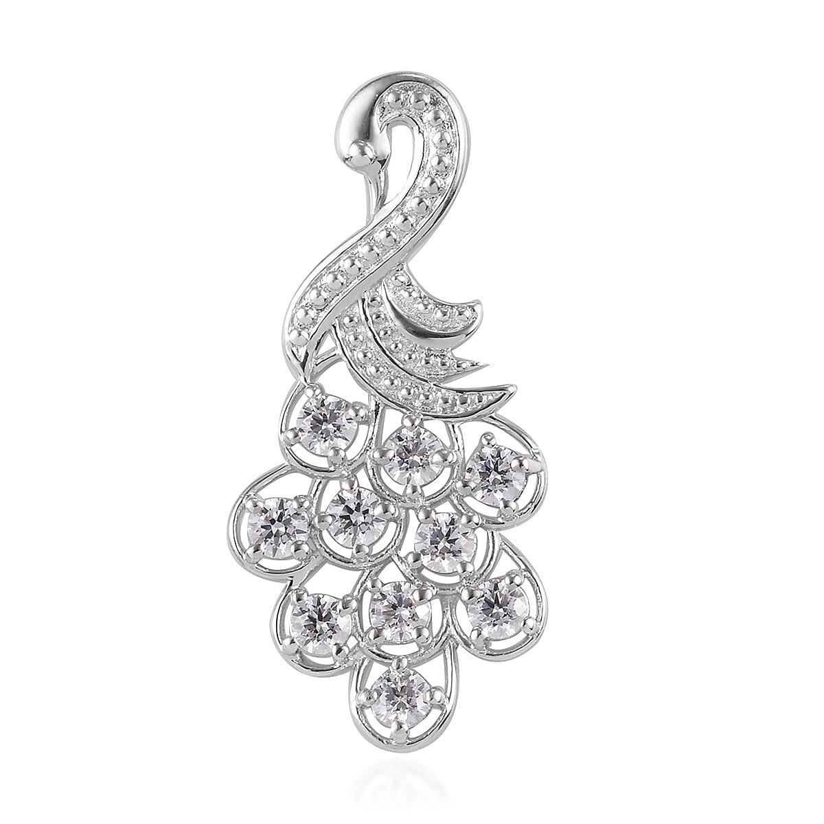 Lustro Stella Platinum Overlay Sterling Silver Peacock Pendant Made with Finest CZ 2.00 Ct.