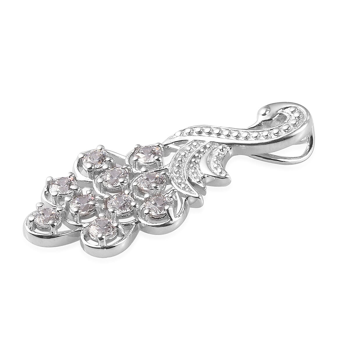 Lustro Stella Platinum Overlay Sterling Silver Peacock Pendant Made with Finest CZ 2.00 Ct.