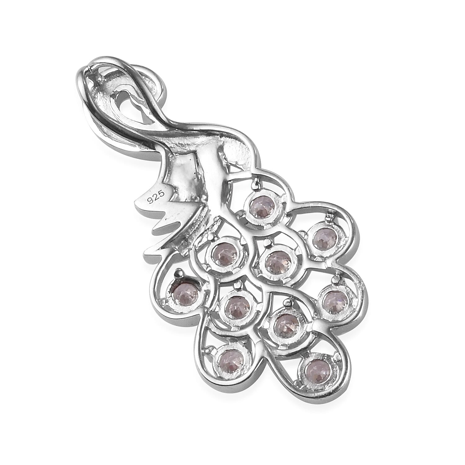 Lustro Stella Platinum Overlay Sterling Silver Peacock Pendant Made with Finest CZ 2.00 Ct.