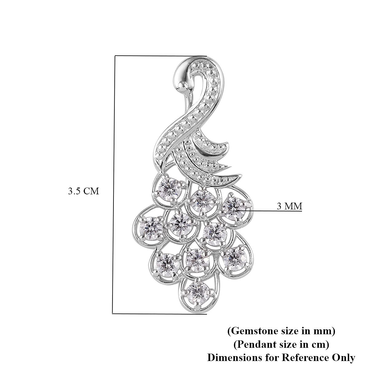 Lustro Stella Platinum Overlay Sterling Silver Peacock Pendant Made with Finest CZ 2.00 Ct.