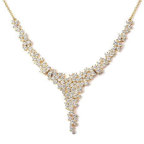 Lustro Stella Yellow Gold Vermeil Overlay Sterling Silver Necklace (Size 18) Made with Finest CZ 20.50 Ct, Silver Wt 16.22 Gms