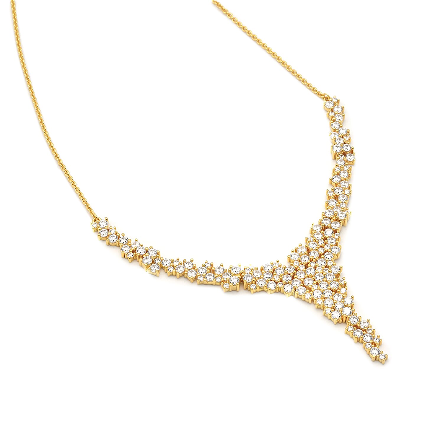 Lustro Stella Yellow Gold Vermeil Overlay Sterling Silver Necklace (Size 18) Made with Finest CZ 20.50 Ct, Silver Wt 16.22 Gms Lustro Stella Yellow Gold Vermeil Overlay Sterling Silver Necklace (Size 18) Made with Finest CZ 20.50 Ct, Silver Wt 16.22 Gms