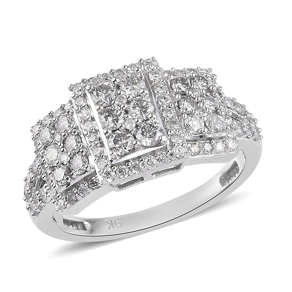 9K White Gold SGL Certified Diamond (I3/G-H) Ring 1.00 Ct.