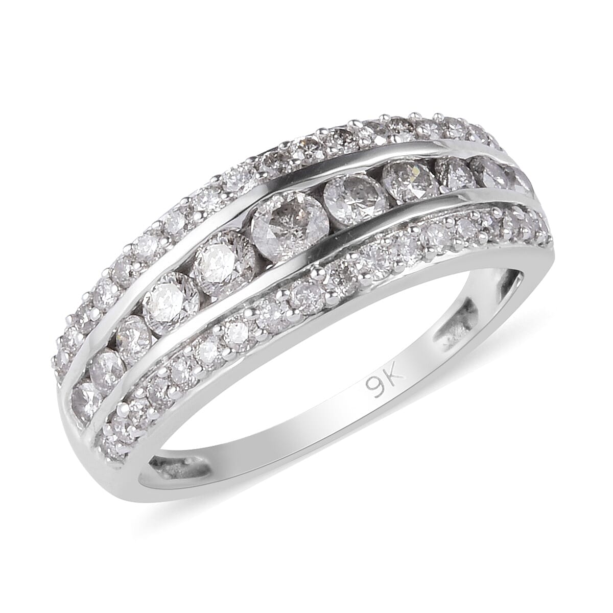 9K White Gold SGL Certified Diamond (I3/G-H) Band Ring 1.00 Ct.