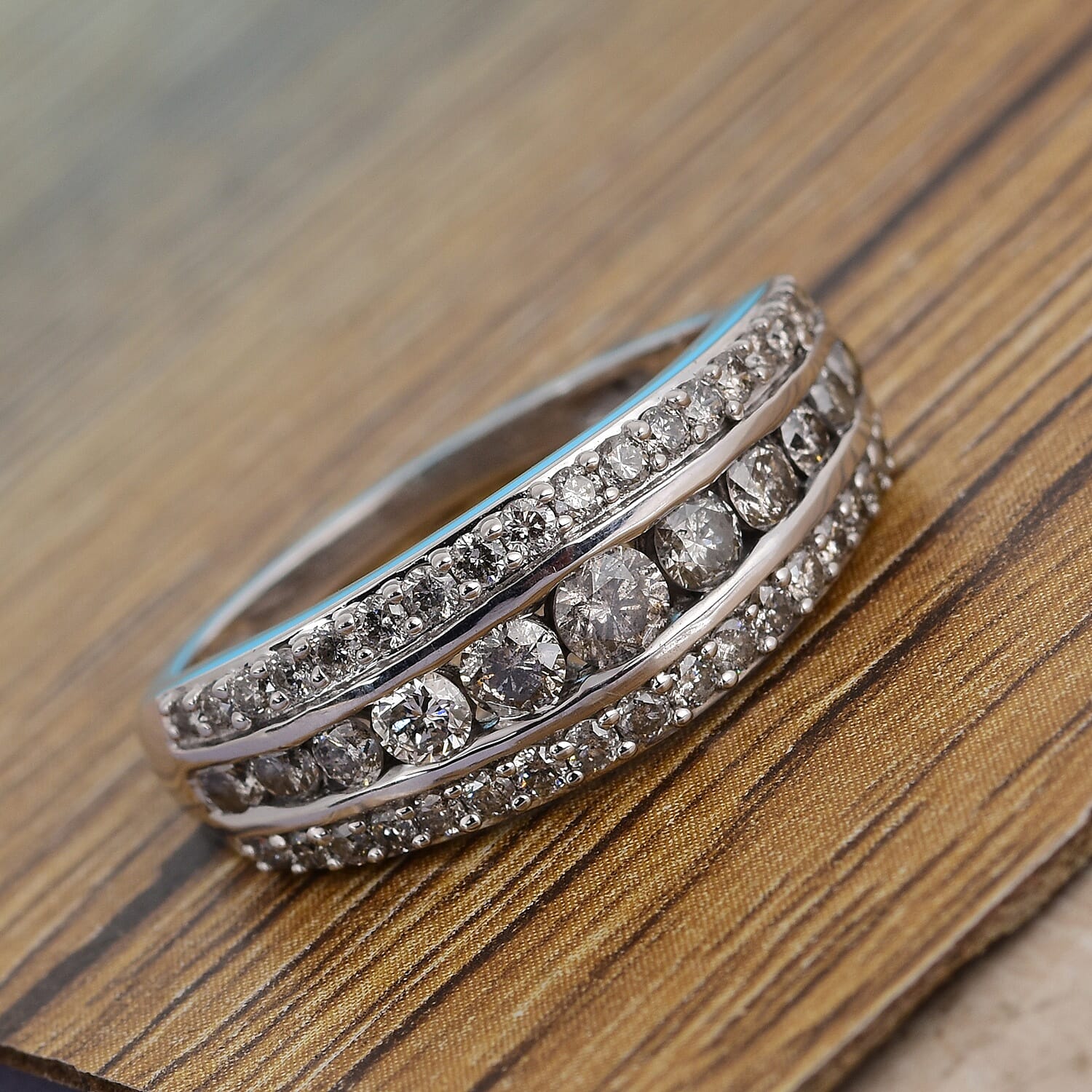 9K White Gold SGL Certified Diamond (I3/G-H) Band Ring 1.00 Ct.