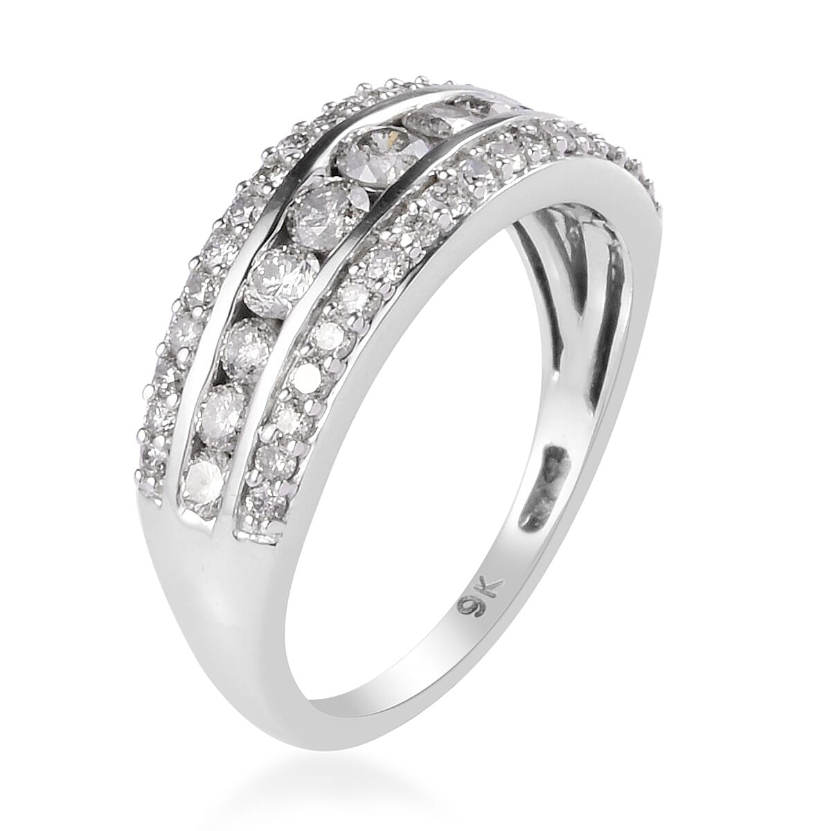 9K White Gold SGL Certified Diamond (I3/G-H) Band Ring 1.00 Ct.