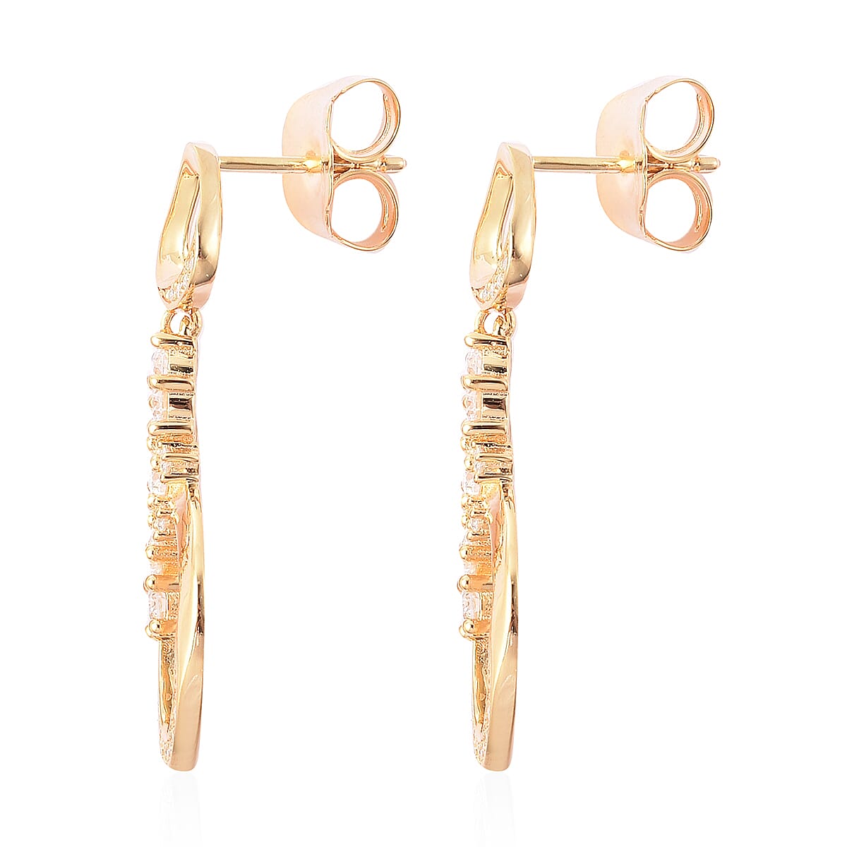 LucyQ Fluid Collection - White Moissanite Dangle Earrings (with Push Back) in Yellow Gold Overlay Sterling Silver