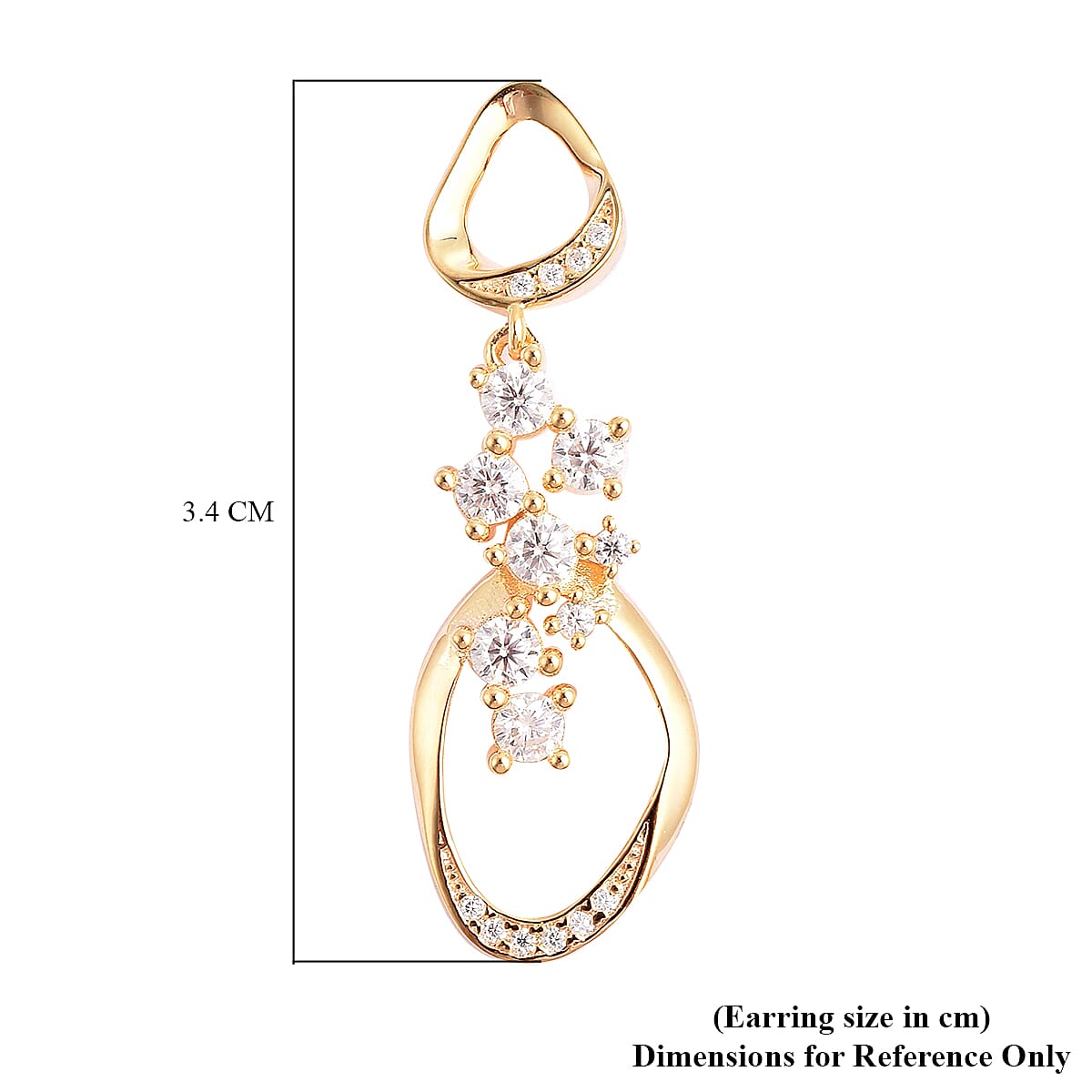 LucyQ Fluid Collection - White Moissanite Dangle Earrings (with Push Back) in Yellow Gold Overlay Sterling Silver