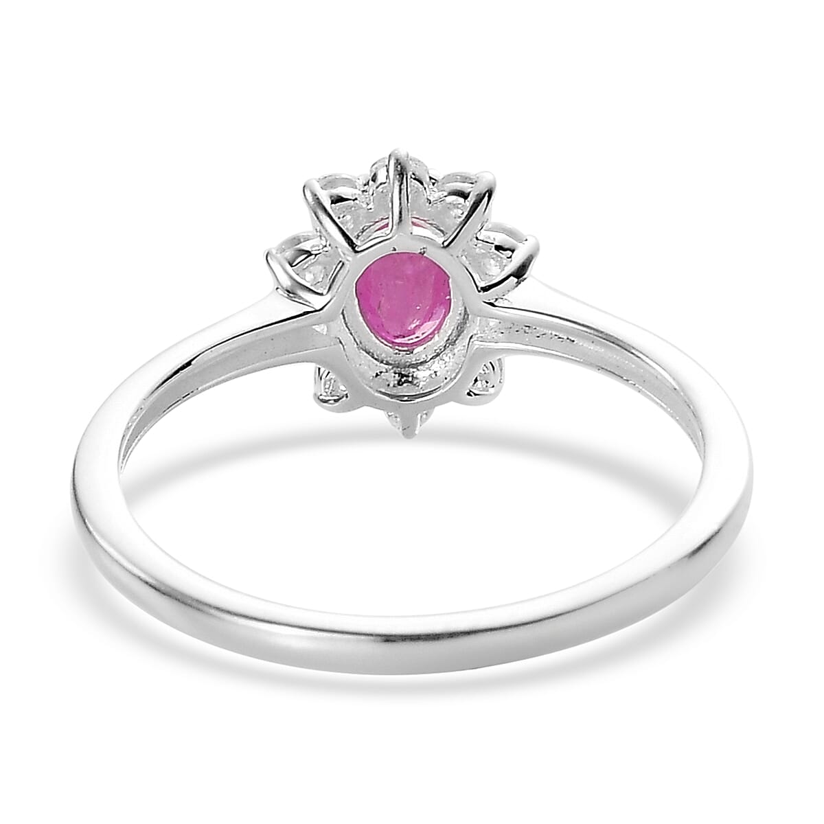 Ruby and Natural Cambodian Zircon Halo Ring in Sterling Silver