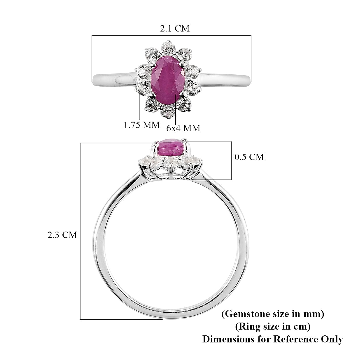 Ruby and Natural Cambodian Zircon Halo Ring in Sterling Silver
