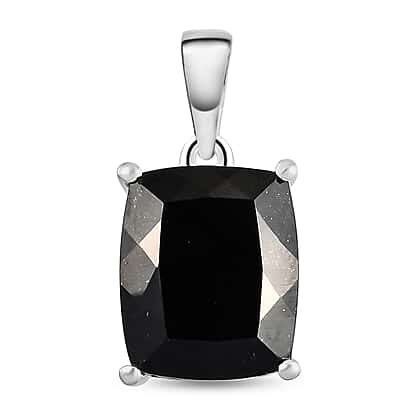 Black Tourmaline Solitaire Pendant in Sterling Silver