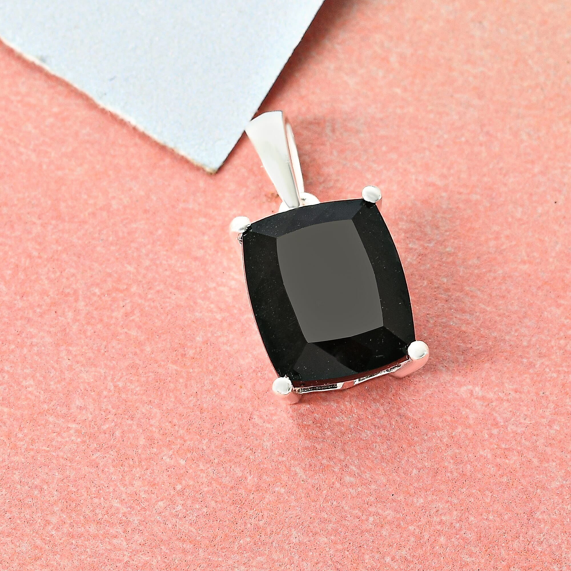 Black Tourmaline Solitaire Pendant in Sterling Silver 5.71 Ct.