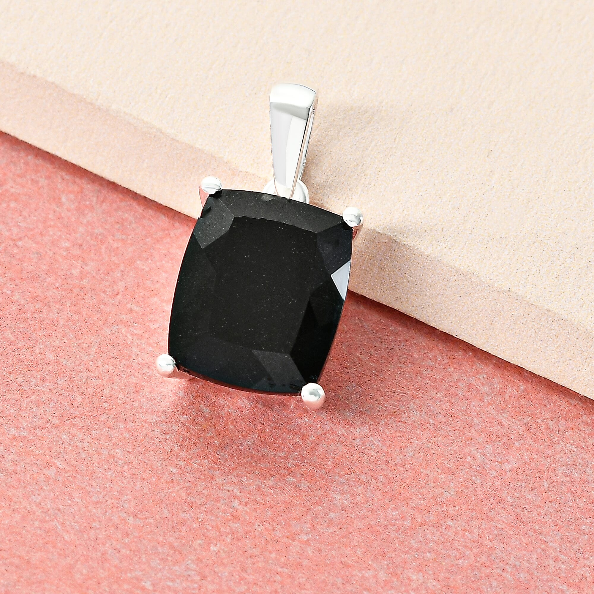 Black Tourmaline Solitaire Pendant in Sterling Silver 5.71 Ct.