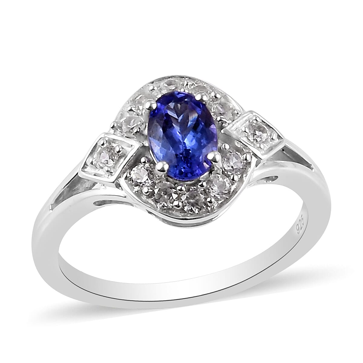 Tanzanite and Natural Cambodian Zircon Ring in Platinum Overlay Sterling Silver 1.00 Ct.