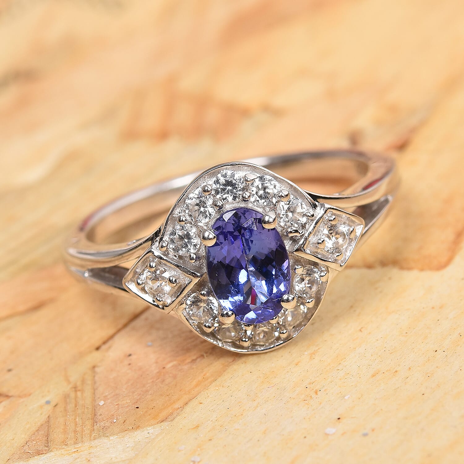 Tanzanite and Natural Cambodian Zircon Ring in Platinum Overlay Sterling Silver 1.00 Ct.