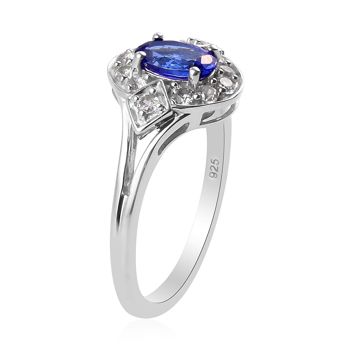 Tanzanite and Natural Cambodian Zircon Ring in Platinum Overlay Sterling Silver 1.00 Ct.