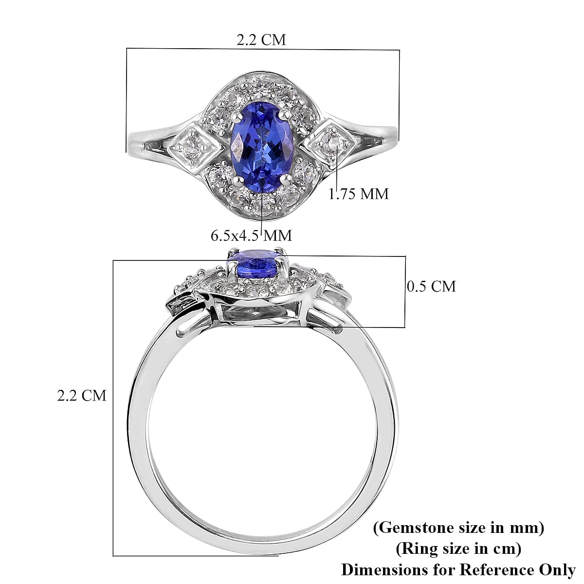 Tanzanite and Natural Cambodian Zircon Ring in Platinum Overlay Sterling Silver 1.00 Ct.