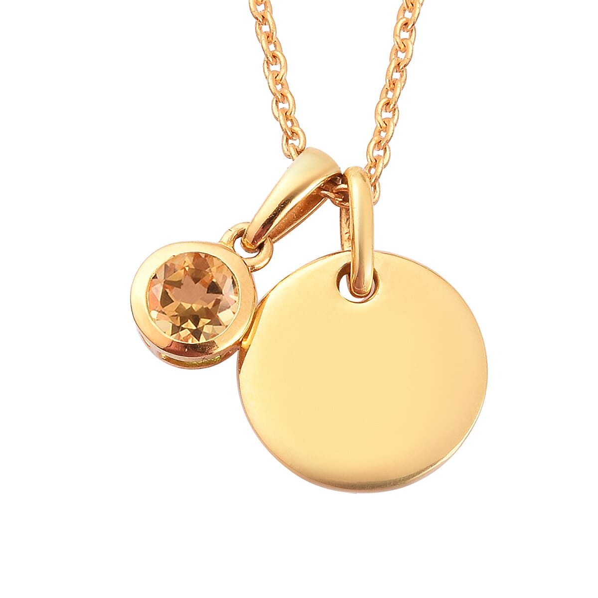 Brazilian Citrine (0.38 Ct) 14K Gold Overlay 14K Gold Overlay Sterling Silver 2 Pcs Pendant With Chain Set  0.383  Ct.