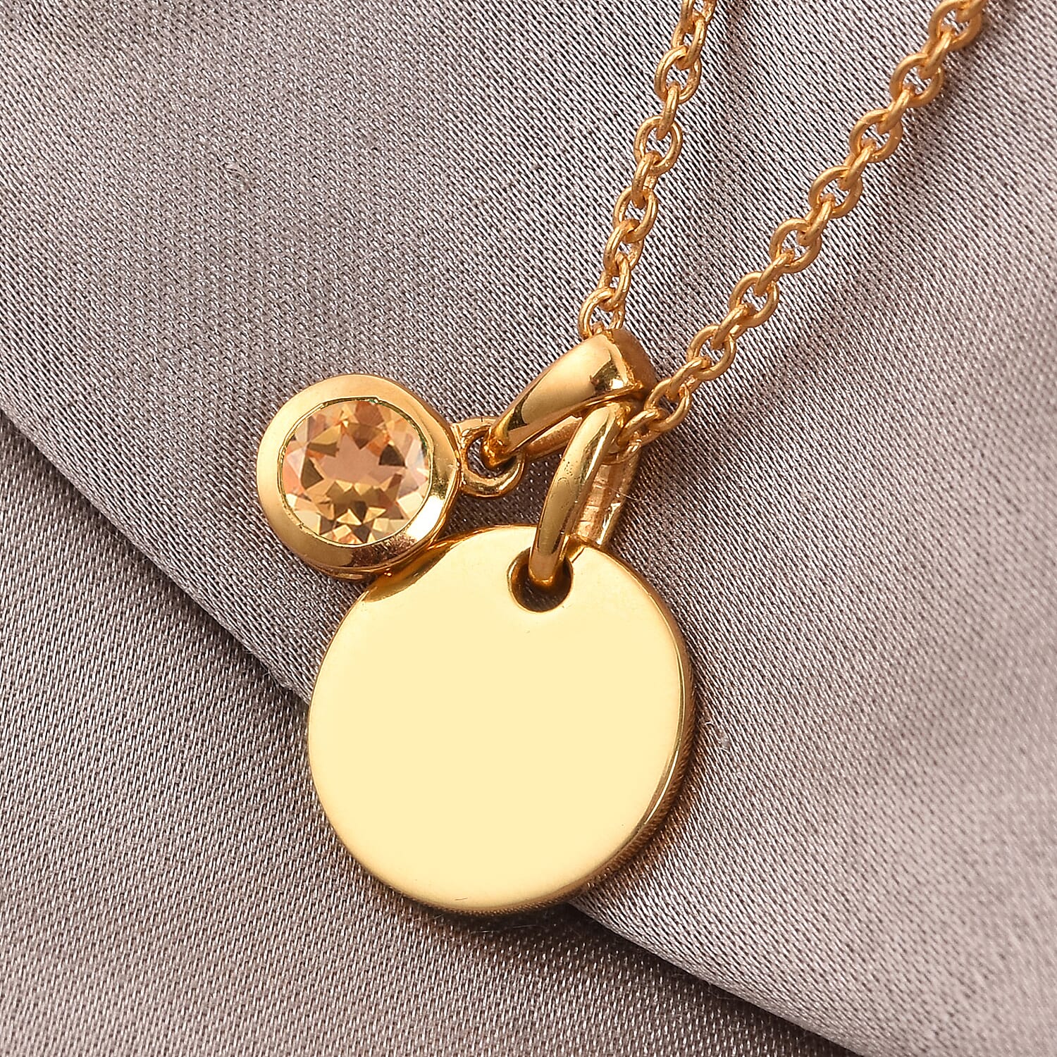 Brazilian Citrine (0.38 Ct) 14K Gold Overlay 14K Gold Overlay Sterling Silver 2 Pcs Pendant With Chain Set  0.383  Ct.