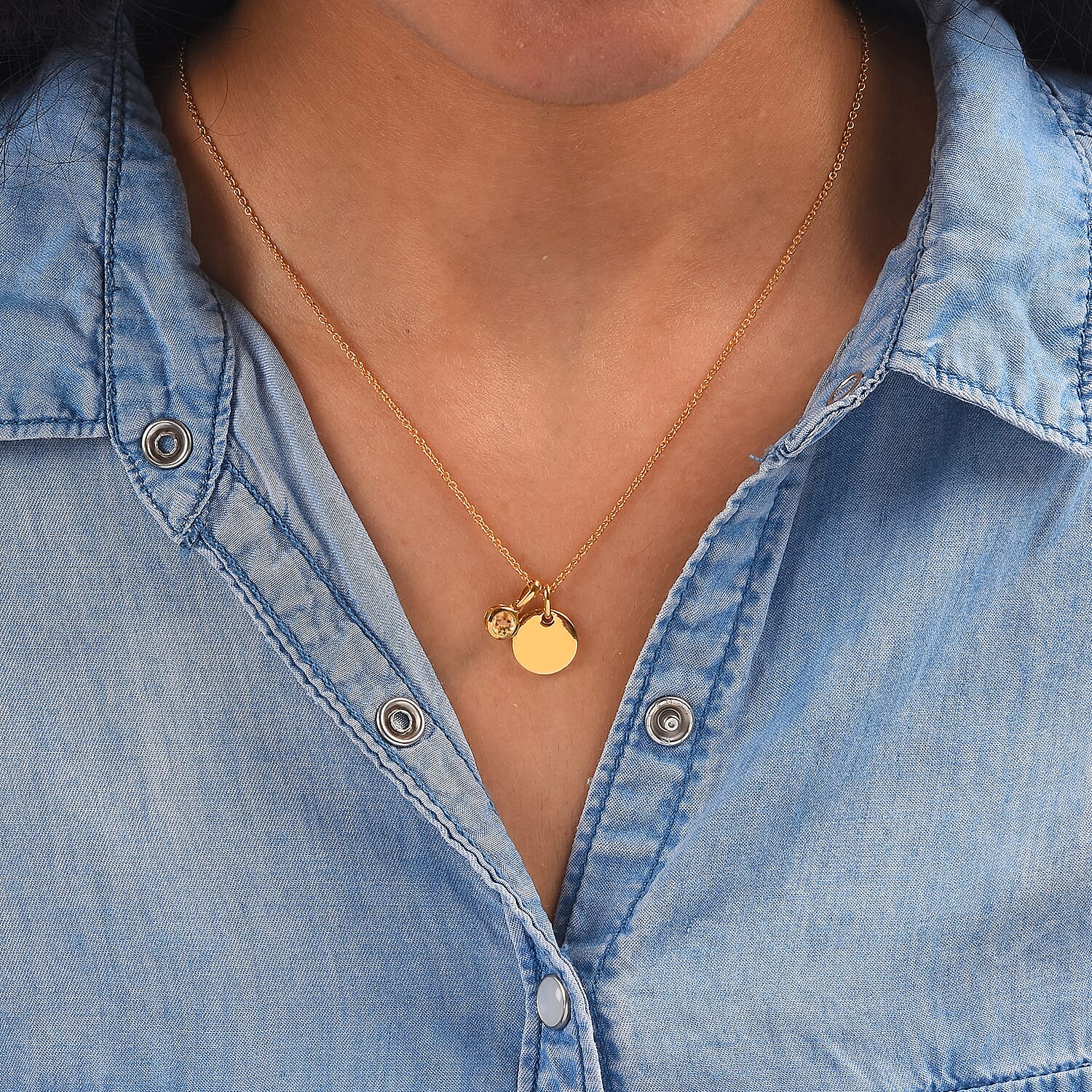 Brazilian Citrine (0.38 Ct) 14K Gold Overlay 14K Gold Overlay Sterling Silver 2 Pcs Pendant With Chain Set  0.383  Ct.