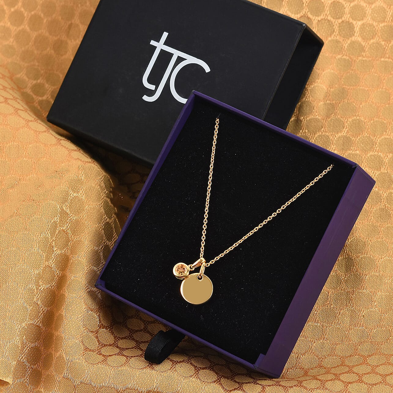 Brazilian Citrine (0.38 Ct) 14K Gold Overlay 14K Gold Overlay Sterling Silver 2 Pcs Pendant With Chain Set  0.383  Ct.