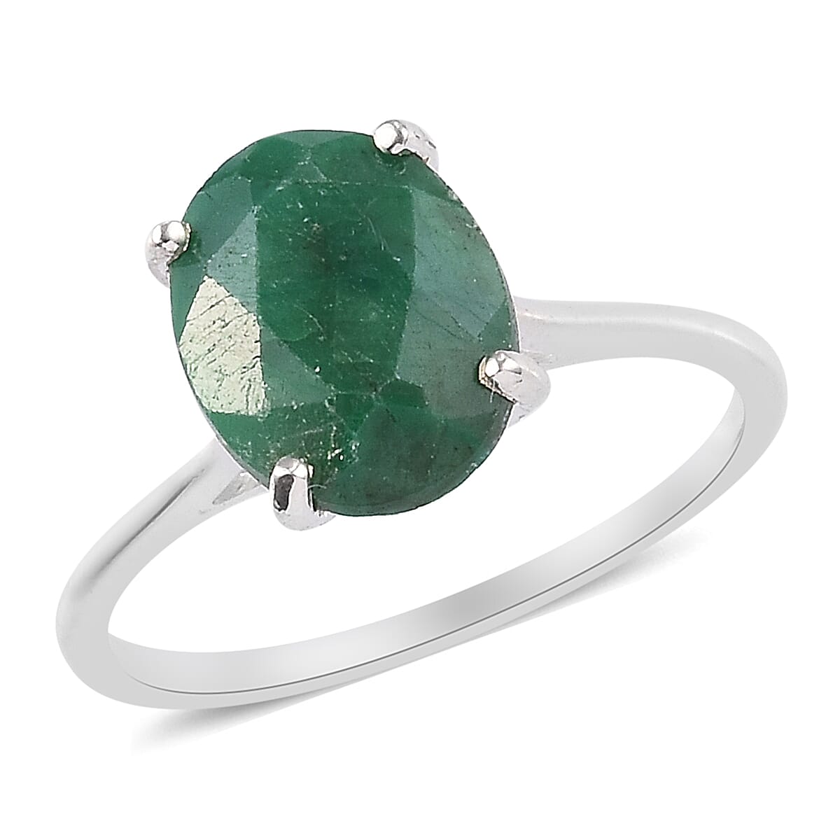 Green Corundum Solitaire Ring in Sterling Silver 3.75 Ct.