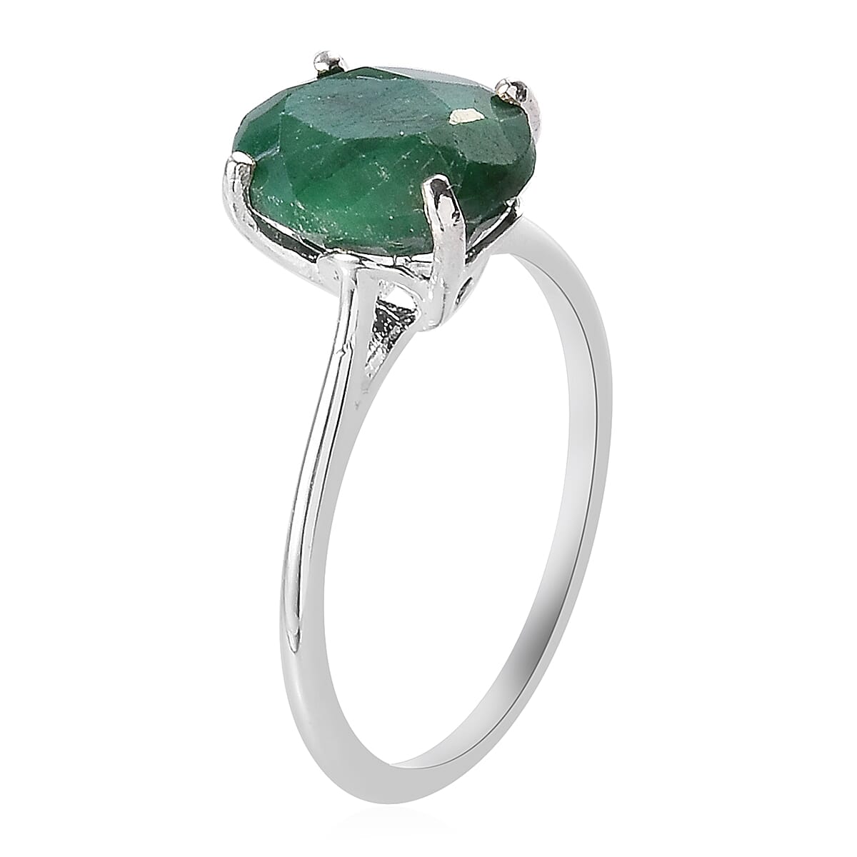 Green Corundum Solitaire Ring in Sterling Silver 3.75 Ct.