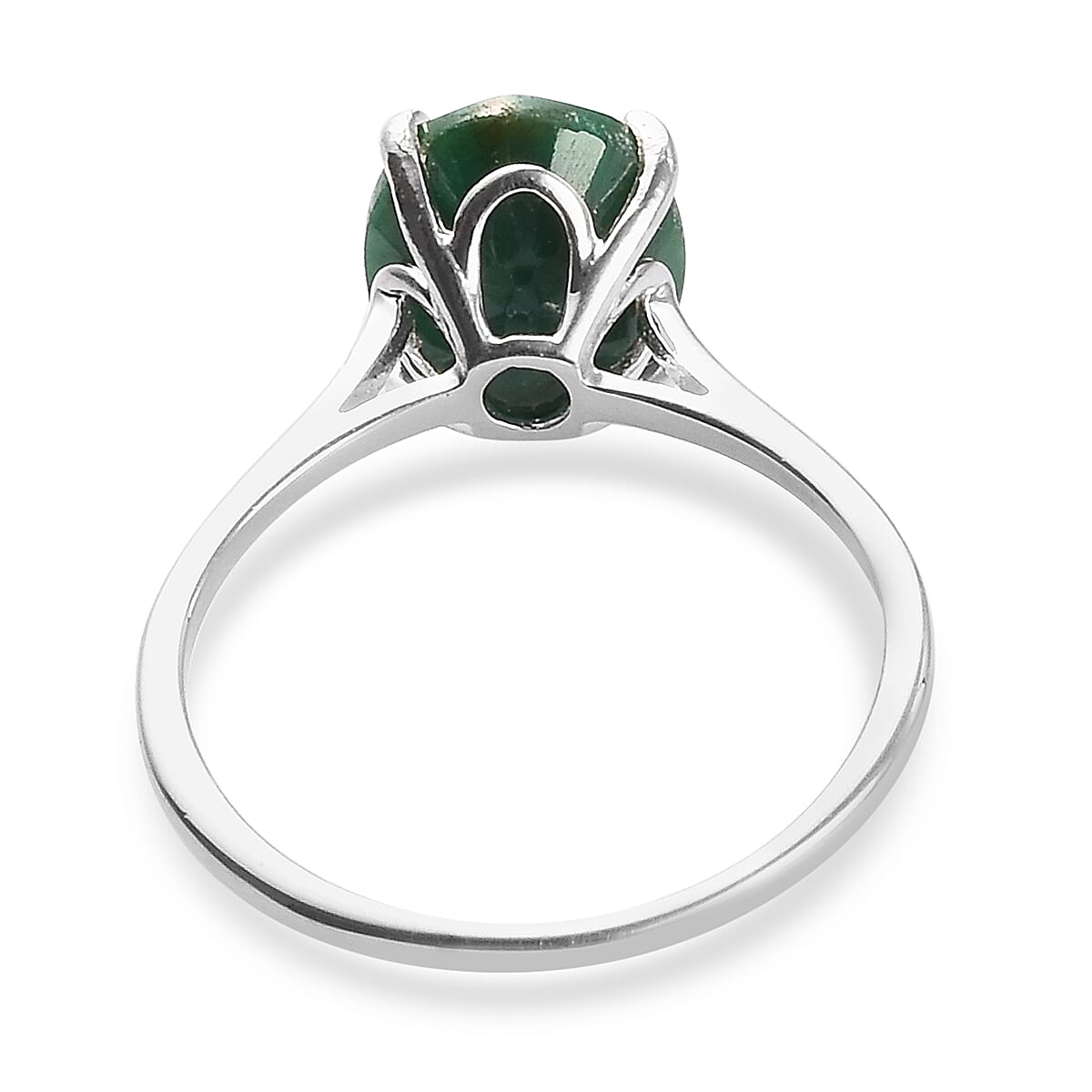 Green Corundum Solitaire Ring in Sterling Silver 3.75 Ct.