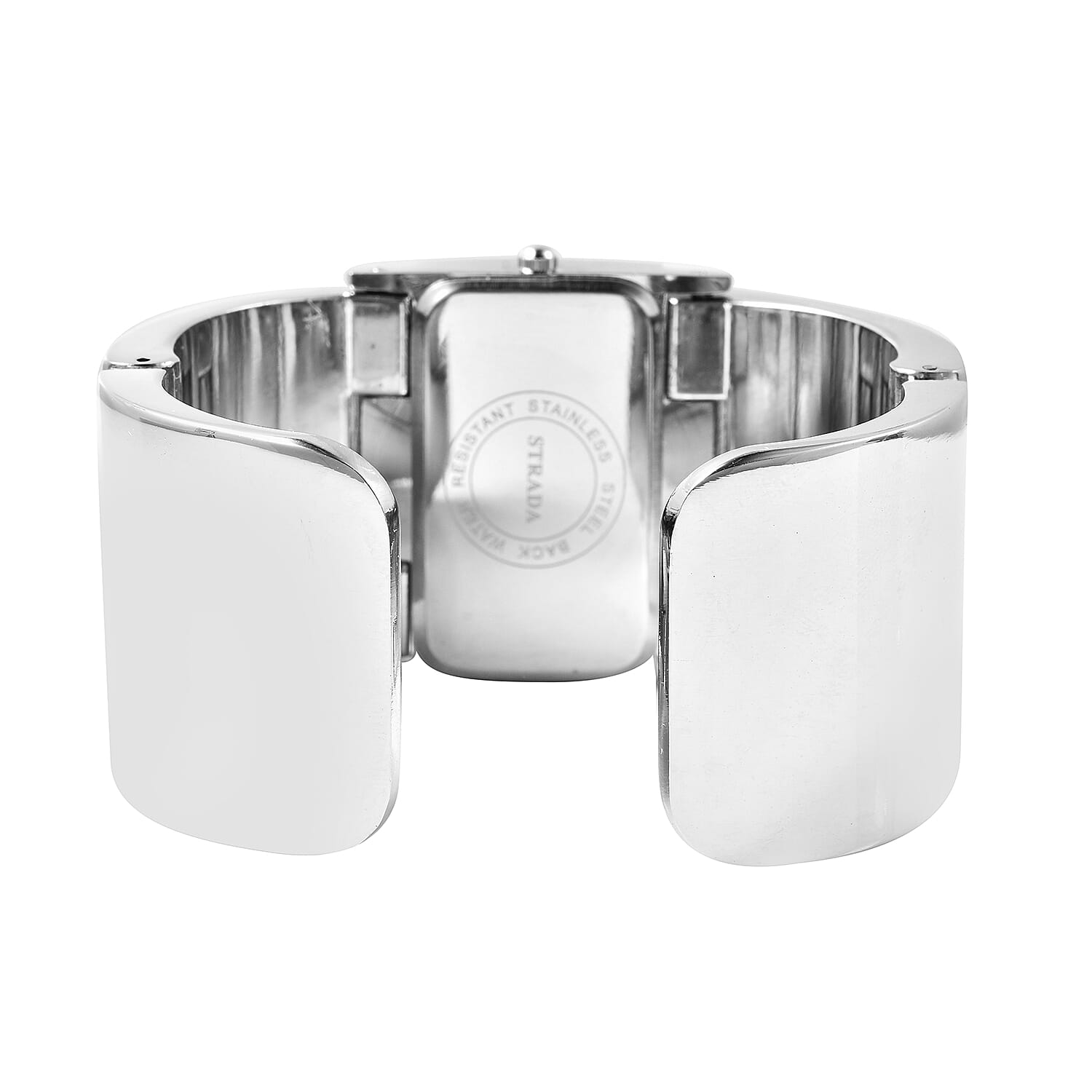 STRADA Japanese Movement Black and White Crystal Bangle Watch (Size 6.5-7) in Silver Tone with Black and White Gradient Dial