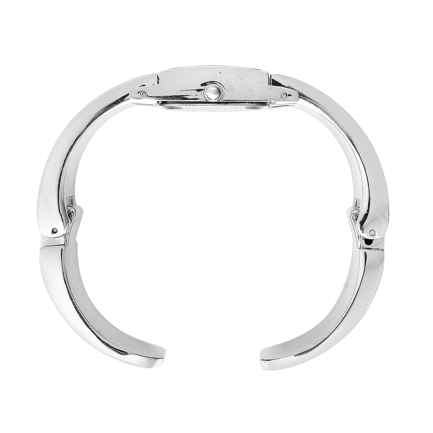 STRADA Japanese Movement Black and White Crystal Bangle Watch (Size 6.5-7) in Silver Tone with Black and White Gradient Dial