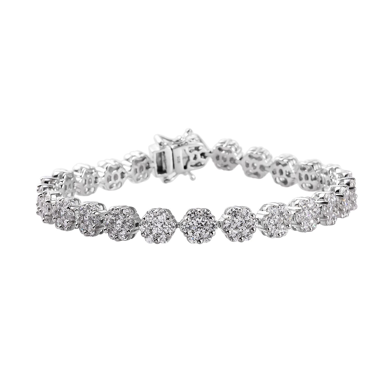 Lustro Stella Platinum Overlay Sterling Silver Bracelet (Size 8) Made with Finest CZ 22.24 Ct, Silver wt 17.60 Gms
