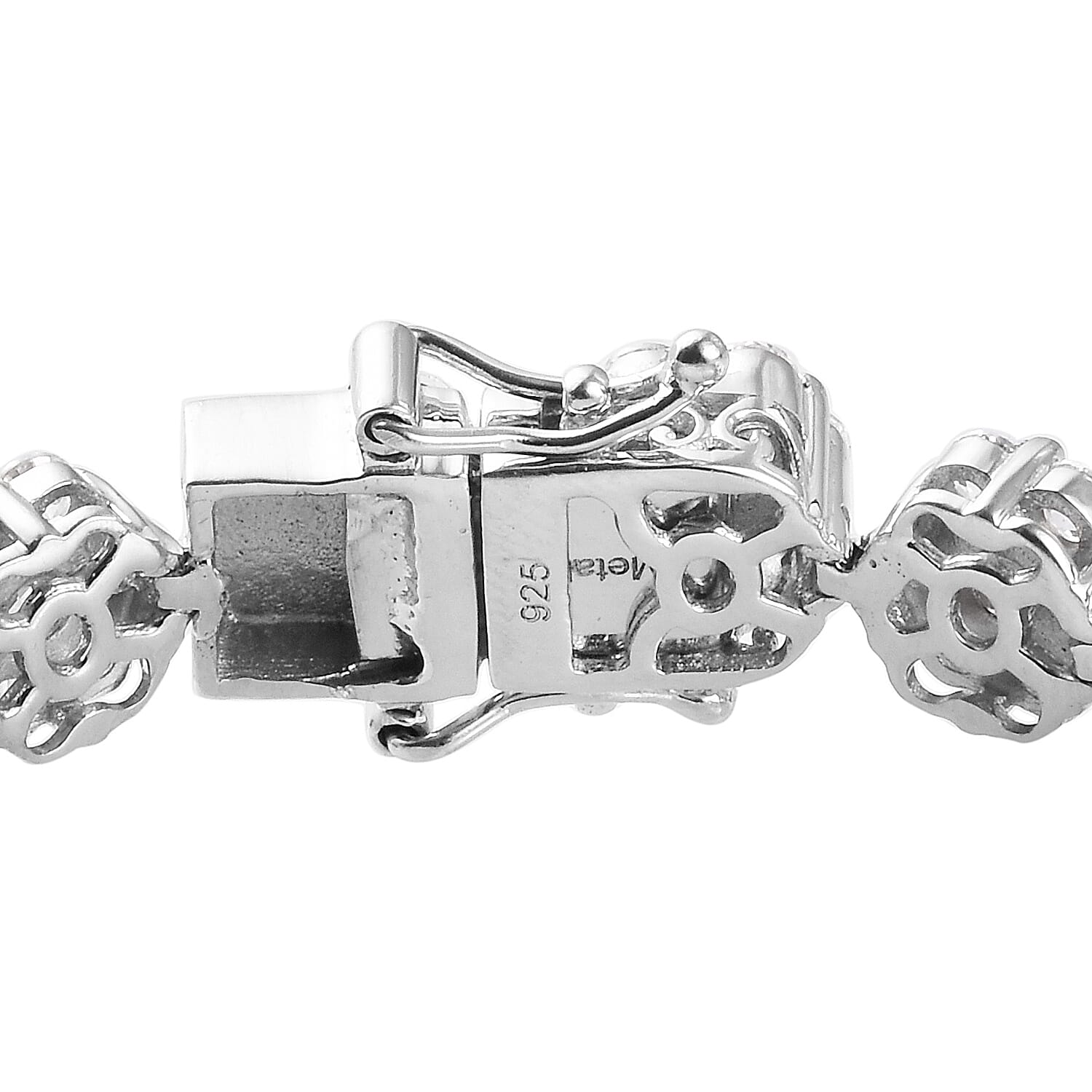 Lustro Stella Platinum Overlay Sterling Silver Bracelet (Size 8) Made with Finest CZ 22.24 Ct, Silver wt 17.60 Gms