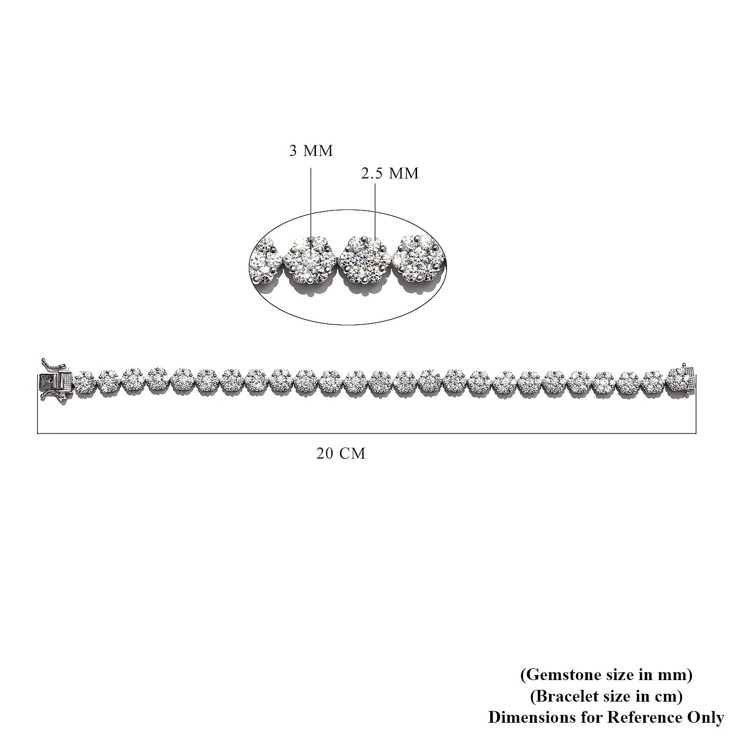 Lustro Stella Platinum Overlay Sterling Silver Bracelet (Size 8) Made with Finest CZ 22.24 Ct, Silver wt 17.60 Gms