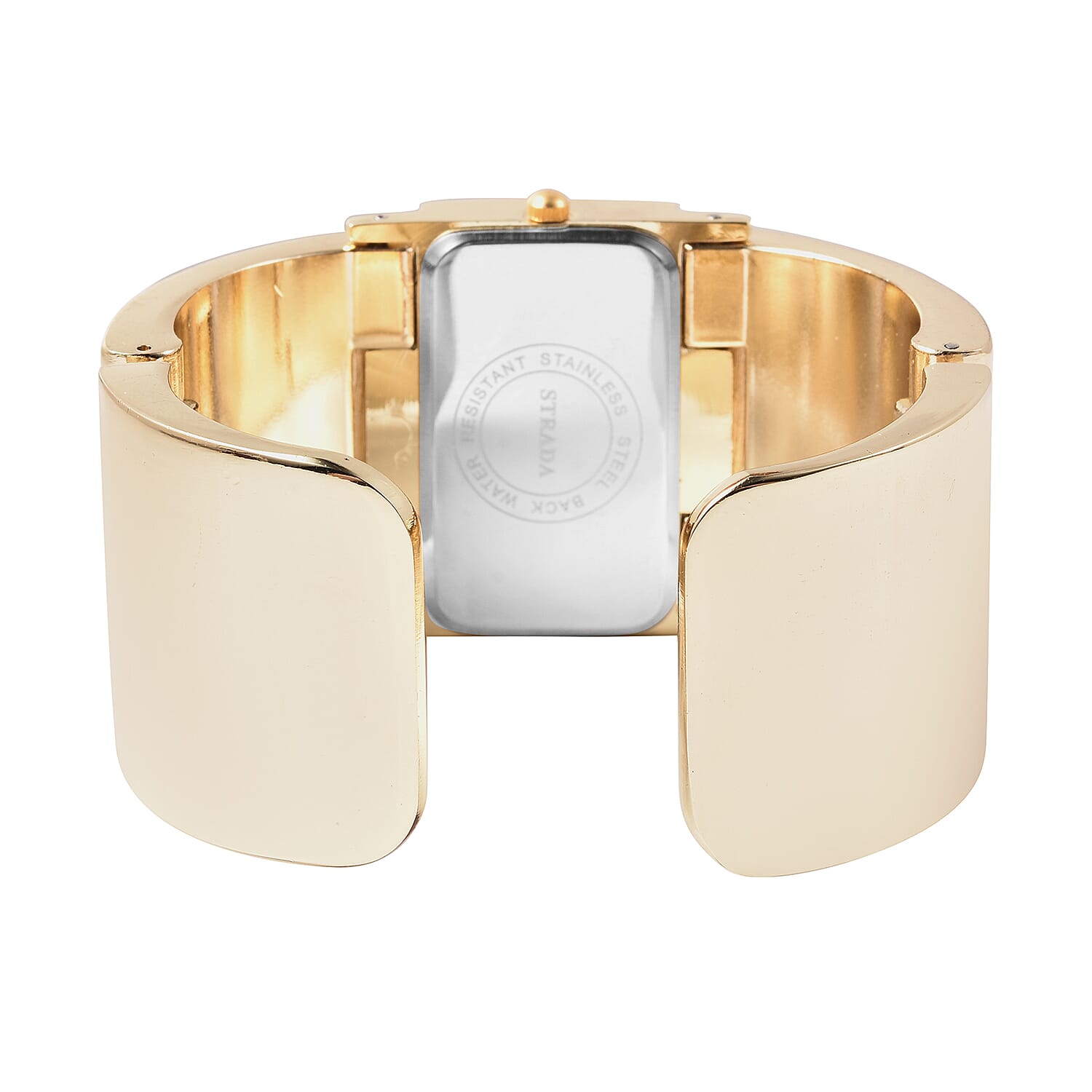 STRADA Japanese Movement Pink, Light Pink and White Crystal Bangle Watch (Size 6.5-7) in Gold Tone with Pink Gradient Dial