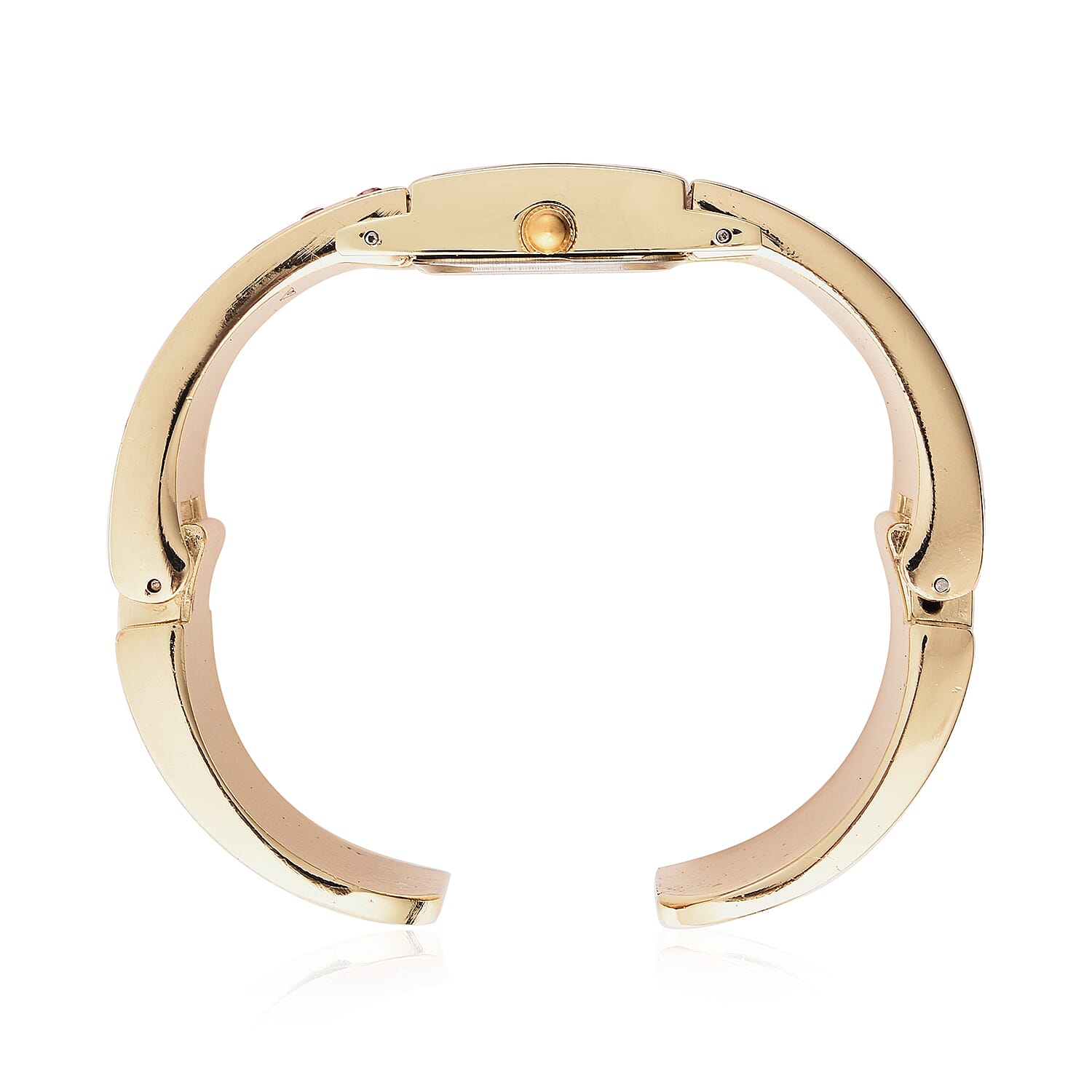 STRADA Japanese Movement Pink, Light Pink and White Crystal Bangle Watch (Size 6.5-7) in Gold Tone with Pink Gradient Dial